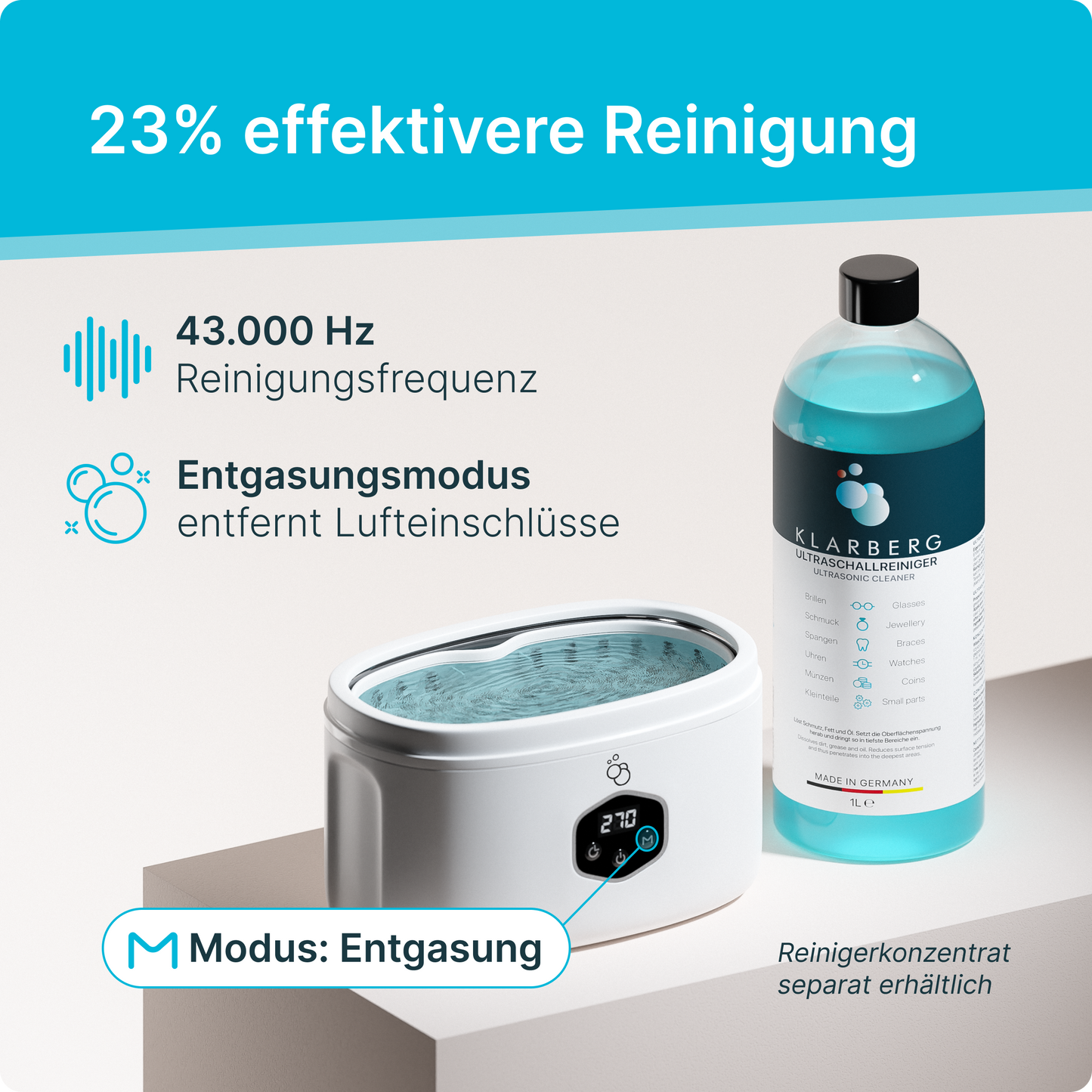 KLARBERG® Ultraschallreinigungsgerät Brille, Schmuck, Zahnprothesen