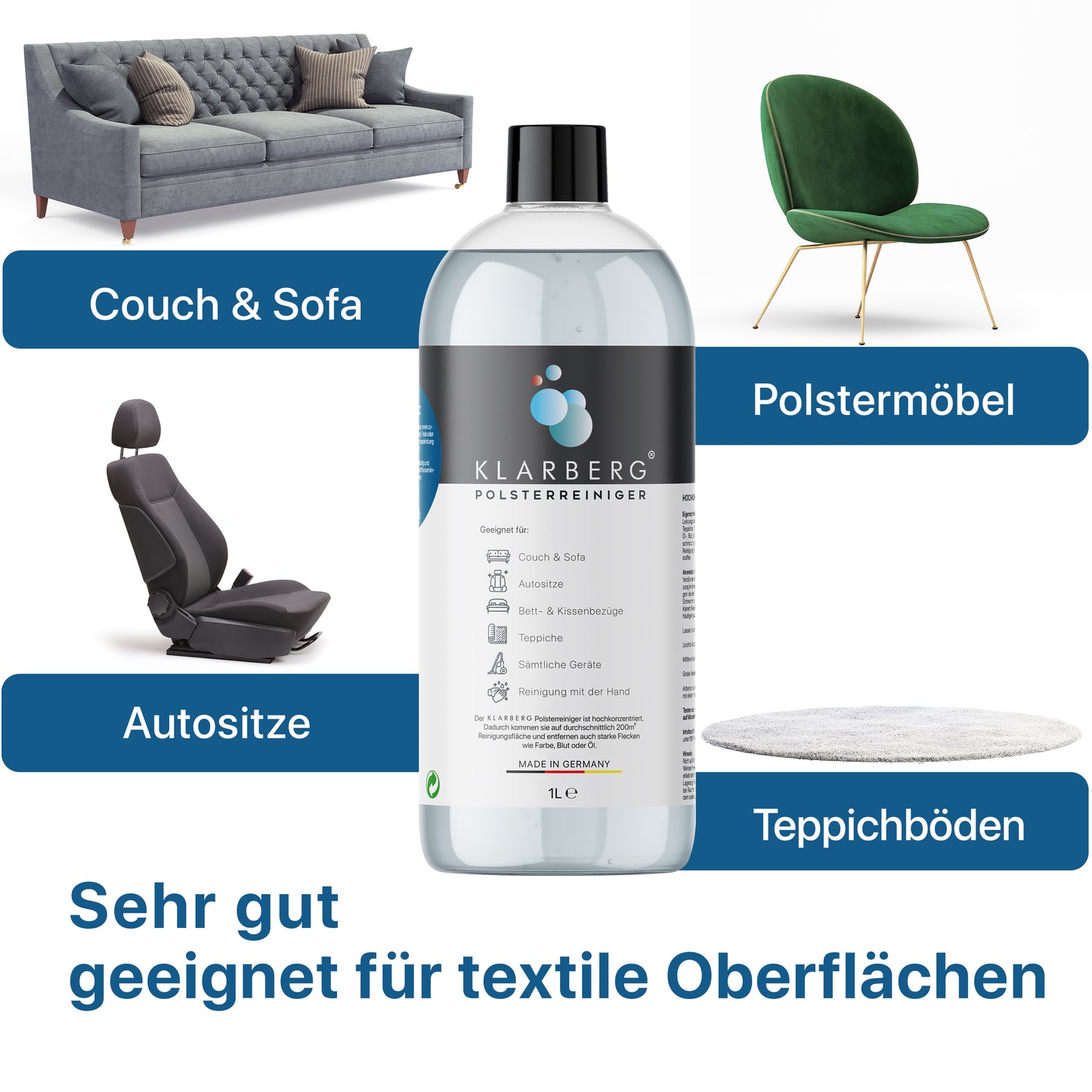 KLARBERG - Upholstery cleaner concentrate - Suitable for sofa, carpet and car seats