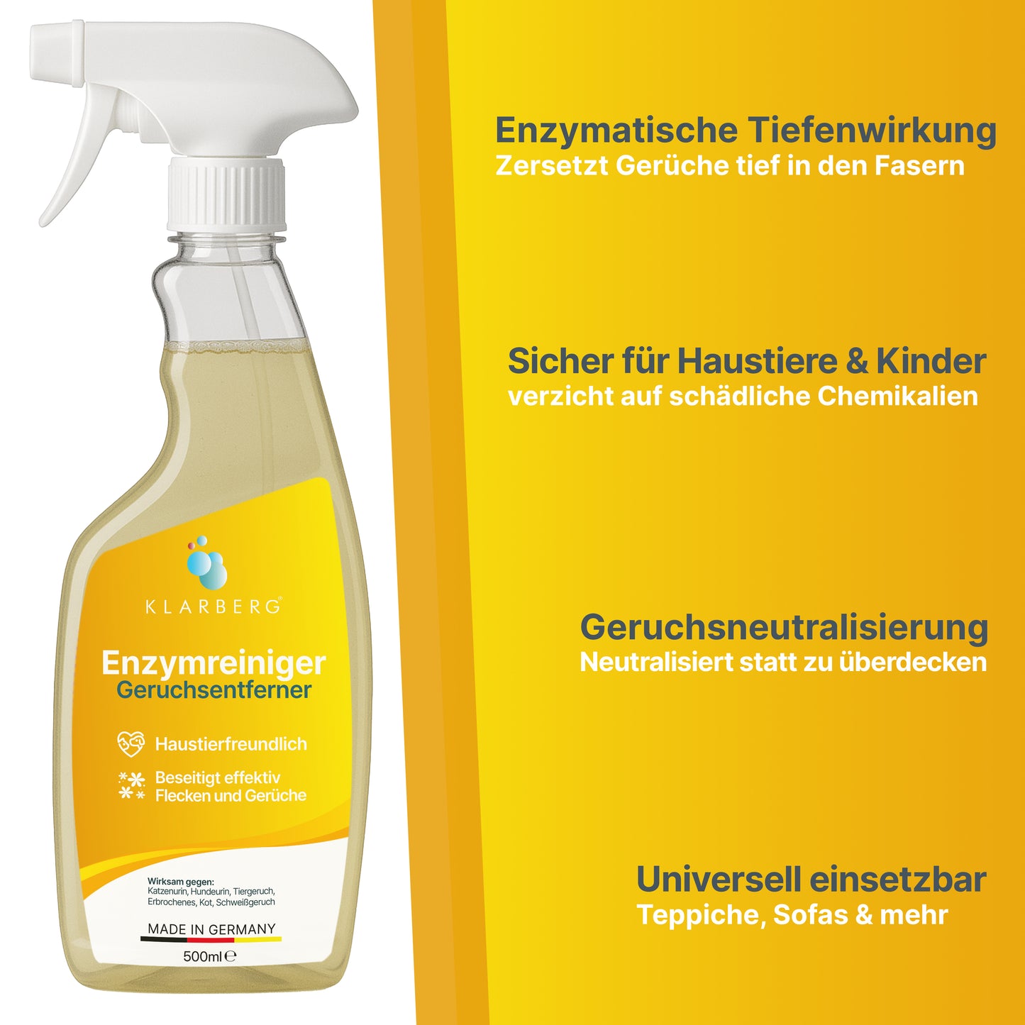 KLARBERG® Enzymreiniger 500 ml - Hundeurin Katzenurin Geruchsentferner